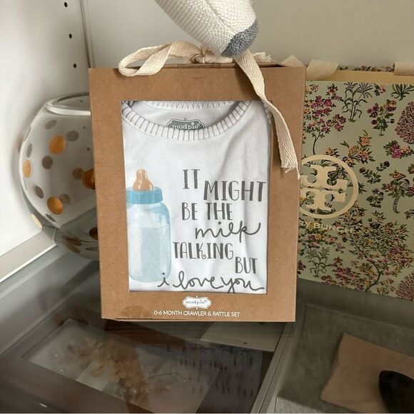 Mudpie 0-6 mos “Milk” Crawler - 2 Piece Set with Crochet Milk Bottle Rattle - Picture 5 of 7